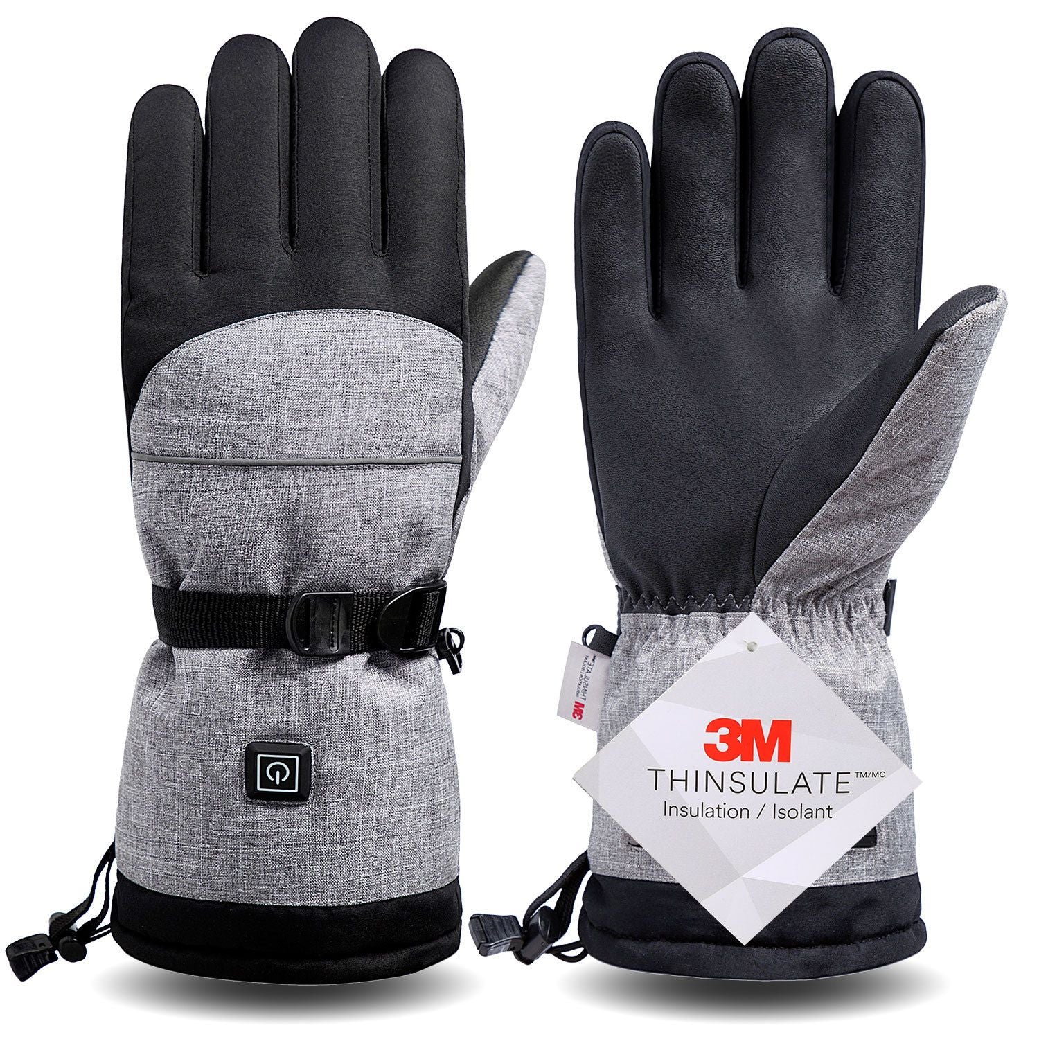 Electric Heated Gloves for Men and Women with 3 Heat Levels, Carbon Fiber Heating Panels and 3M Thinsulate Cotton, Waterproof PU Palm for Winter Sports