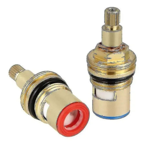 2 pcs Universal Ceramic Disc Faucet Valve Cartridge, Quarter Turn 1/2" Brass Replacement, 20-Tooth Valve Stem, 53 mm Length, Blue Finish