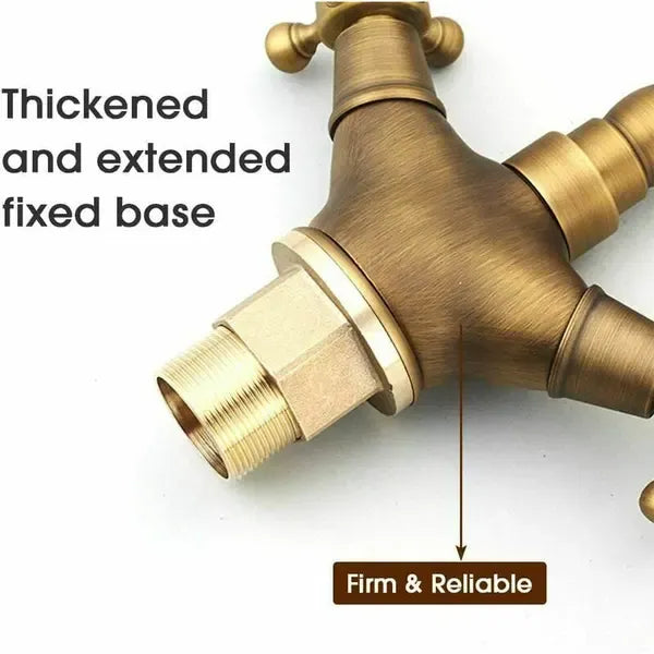 360 Degree Rotation Rotatable Faucet Double Brass Basin Faucet Brushed Kitchen Sink Soft Close Vintage Tap for Hot and Cold, Antique Copper Finish