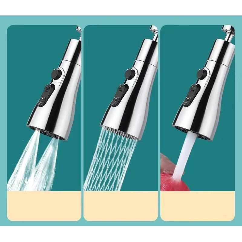 Kitchen Faucet Nozzle, 360 Degree Rotation Rotating Mixer Tap Sprayer, ABS material, 3 Spray Modes, Silver/Black Finish Options