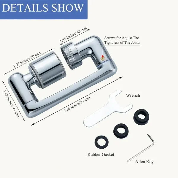 1080 Degree Rotation Rotatable faucet extender + 2 water outlet modes, 1080 degree rotation, splash reduction, Silver Finish