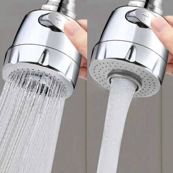 360 Degree Faucet Nozzle with Shower Spray, Kitchen Mixer Adapter, ABS Material, Splash Reduction, Silver Finish
