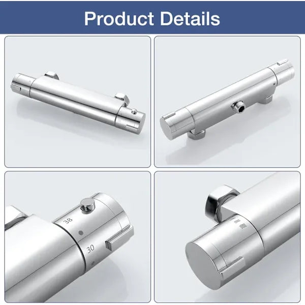 Wall-mounted thermostatic shower mixer with 38 degree C anti-scalding safety lockout, solid brass material, Chrome Finish