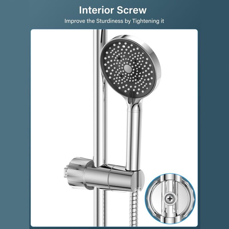 Adjustable Shower Holder with 2 Hooks for 16-27 mm Shower Rod Fit Shower Rail Wall Mounted Hand Shower Holder, 360 Degree Rotation, Chrome Finish