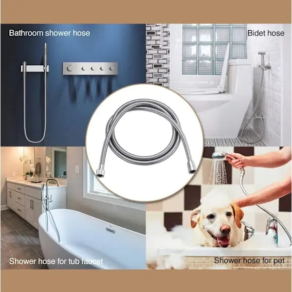 3m Shower Hose- Stainless Steel Shower Hose, stainless steel construction, 300 x 2 cm Overall Size, Silver Finish