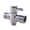 3-way T-connector with shut-off valve for bathroom, 7 x 7 Overall Size, 1 x 3 Overall Size, leak-resistant use, Silver Finish