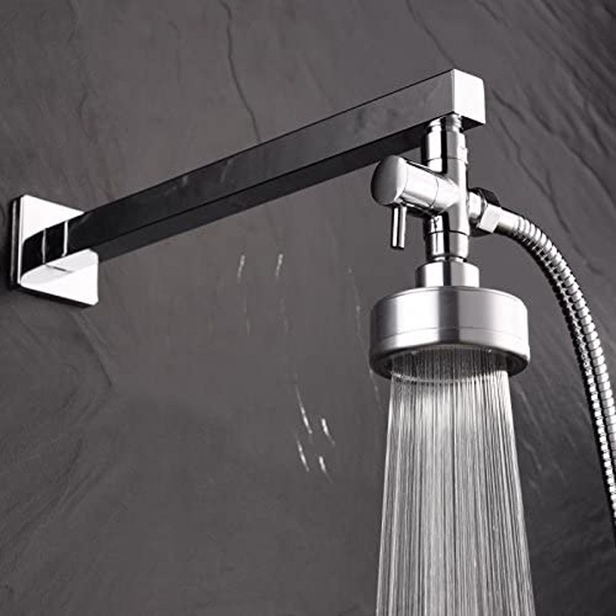 3-way T-connector with shut-off valve for bathroom, 7 x 7 Overall Size, 1 x 3 Overall Size, leak-resistant use, Silver Finish