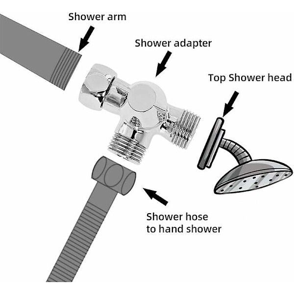 Solid Brass 3-way valve, 3-way diverter valve, 3-way shower valve, G1/2\" T-adapter valve, for shower, hand shower and diverter shower, Silver Finish