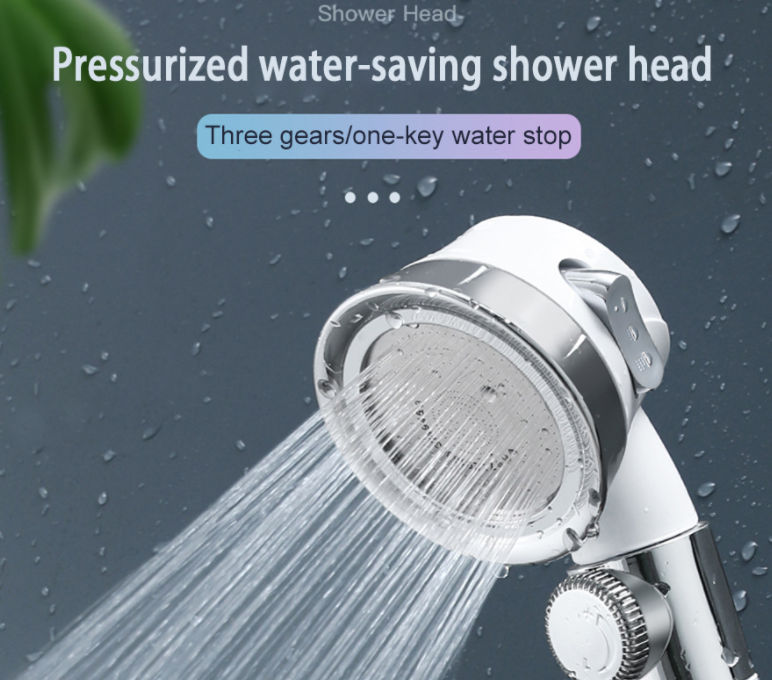 Large Pressurized Handheld Shower Head, Three-stage Water Stop Shower Head ( Without Vibrating Head (No Filter Cotton)), White Finish