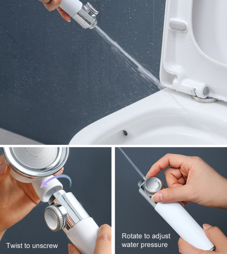 Large Pressurized Handheld Shower Head, Three-stage Water Stop Shower Head ( Without Vibrating Head (No Filter Cotton)), White Finish
