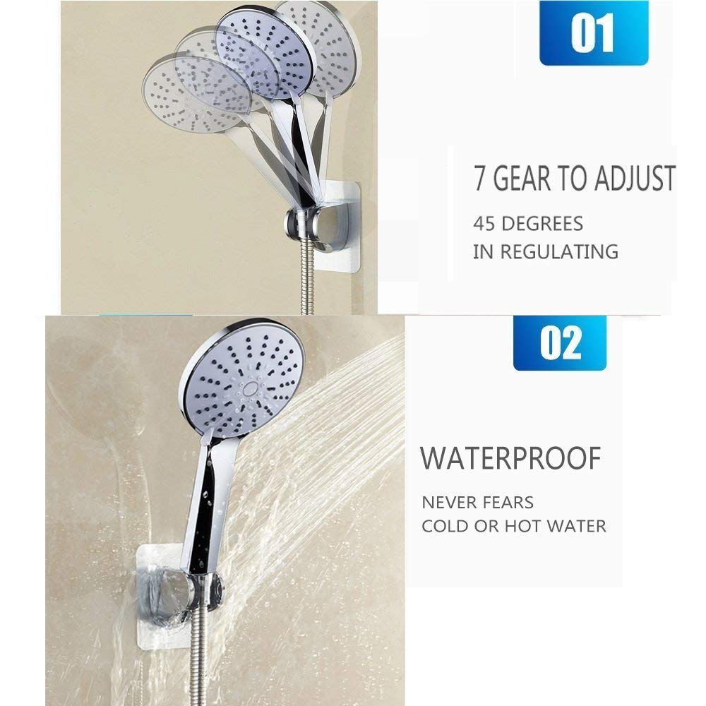 Adjustable shower head holder, self-adhesive hand shower holder with 3M sticker, reusable, durable, waterproof, bathroom wall mount, Chrome Finish