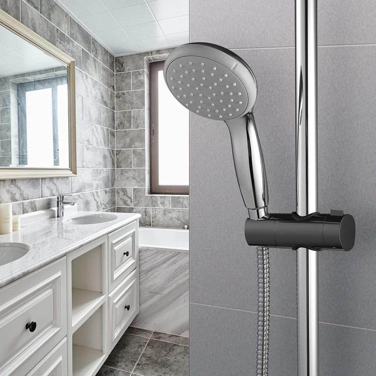 Shower holder- Shower head holder- Shower head- Adjustable shower head holder- Universal black shower head holder- Shower head, Matte Black Finish