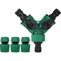 Garden Hose Connector, Garden Hose End, Y Hose Splitter, Garden Hose Tap Adapter, Gardena Connector with 2 Valve Outlets for Garden Tap, Green Finish