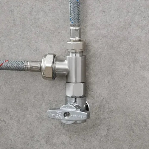 3-way 3/8" and 1/2" 3-way adapter Tee connector Stainless steel 3/8" water pipe T-connector, G1/2 Thread, Brushed Nickel Finish