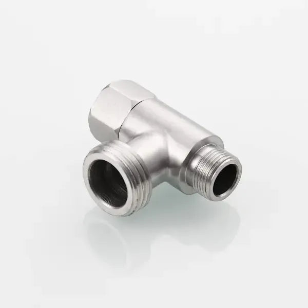 3-way 3/8" and 1/2" 3-way adapter Tee connector Stainless steel 3/8" water pipe T-connector, G1/2 Thread, Brushed Nickel Finish