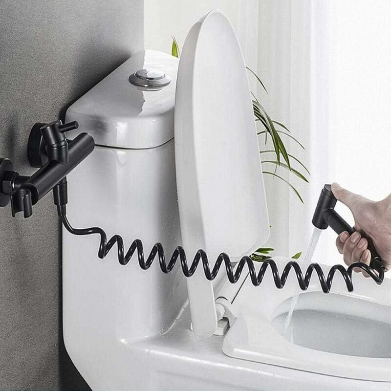 Bidet Hose 2m Telescopic Shower Hose ABS Replacement Spring Shower Hose for Bathroom Toilet Handheld Shower Head Bidet Sprayer, Black Finish