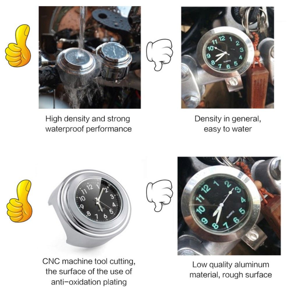 Durable High Quality Analog watch for motorbikes, mopeds and bicycles, Made of Aluminum, Black Color, Perfect Fit