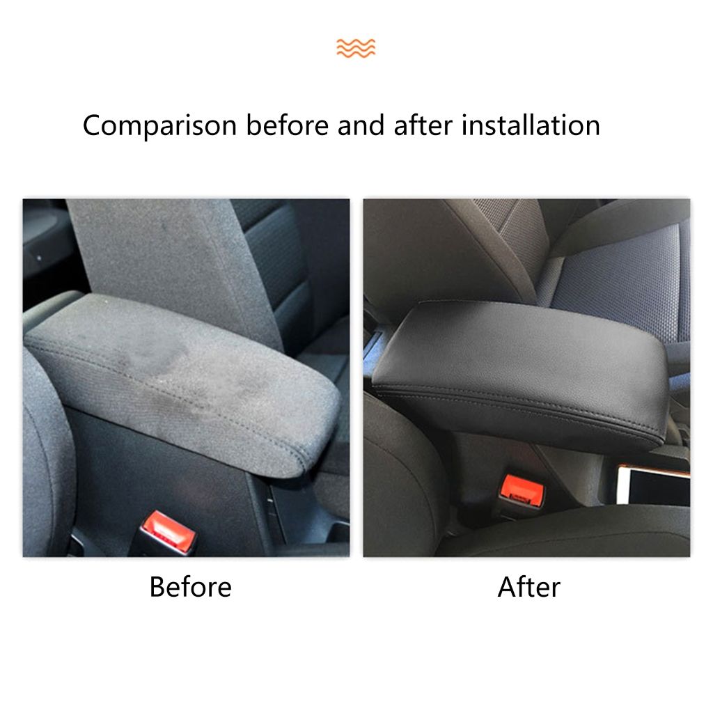 Replacement Car Armrest Seat Box Cover Car Interior Accessories Auto Armrest Cover, Made of Leather, Black Color