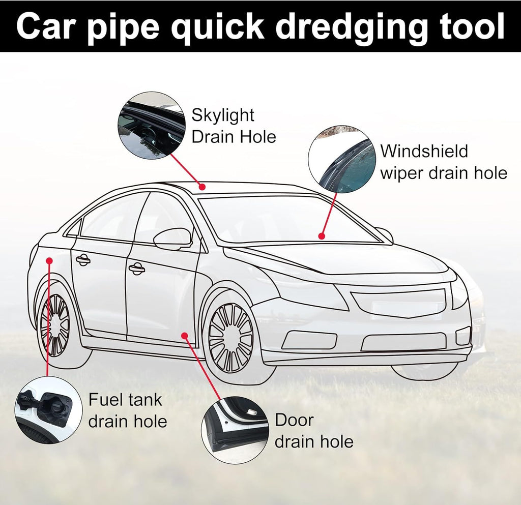 Auto Sunroof Drain Pipe Cleaning Tool, Windshield Wiper Drain Hole, Narrow Car Drain Pipe Cleaning Tool, 3m_xx, Made of Steel, Clear Color
