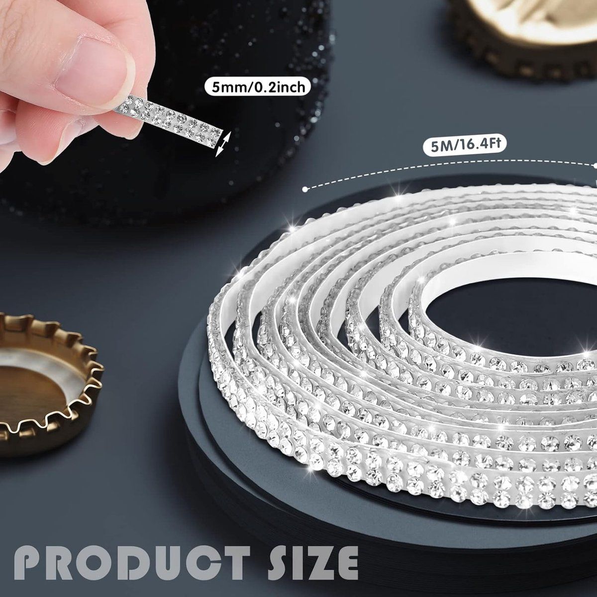 Car sticker - decorative stickers 5M for decoration glitter diamond interior exterior DIY linear self-adhesive for dashboard White_yu, Made of Chrome