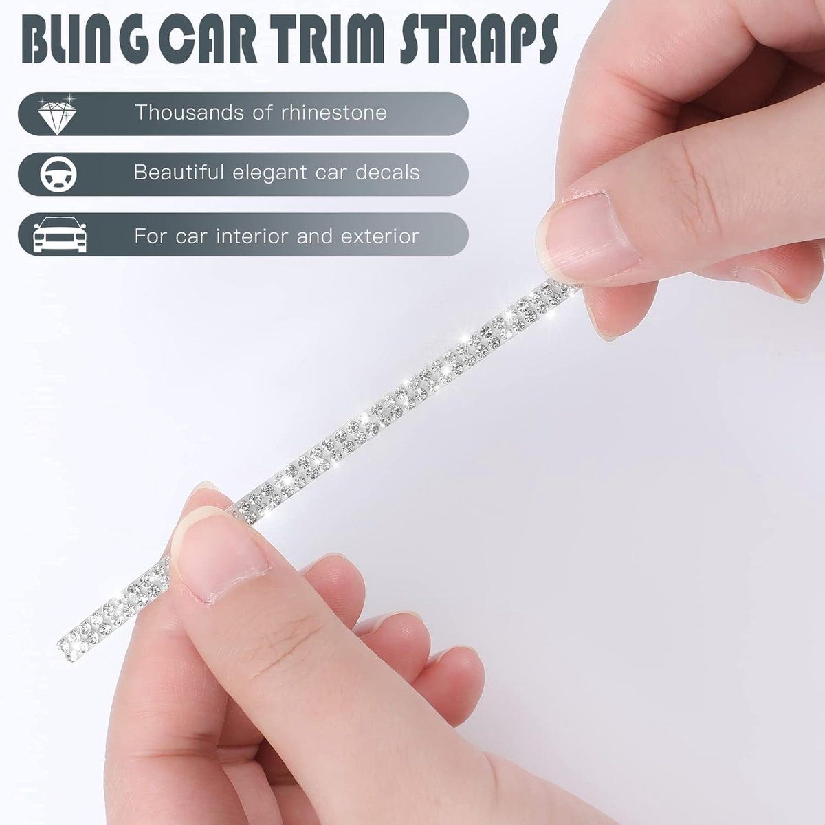Car sticker - decorative stickers 5M for decoration glitter diamond interior exterior DIY linear self-adhesive for dashboard White_yu, Made of Chrome