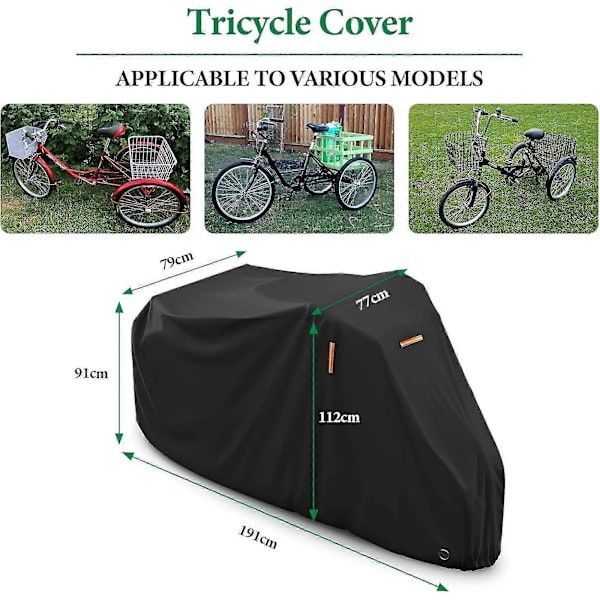 Replacement Waterproof cover for outdoor tricycle, electric recumbent bike, 190x76x112 cm with reflective strips, Made of Fabric
