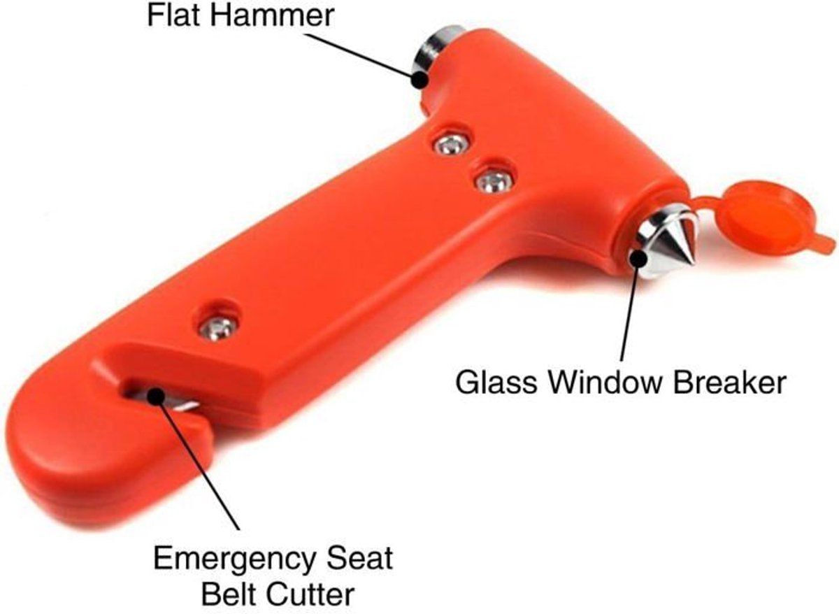 Compatible Car security hammer, 2 pieces, window breaker and seatbelt cutter-lifehammer-safety hammer car-emergency hammer, Made of Steel