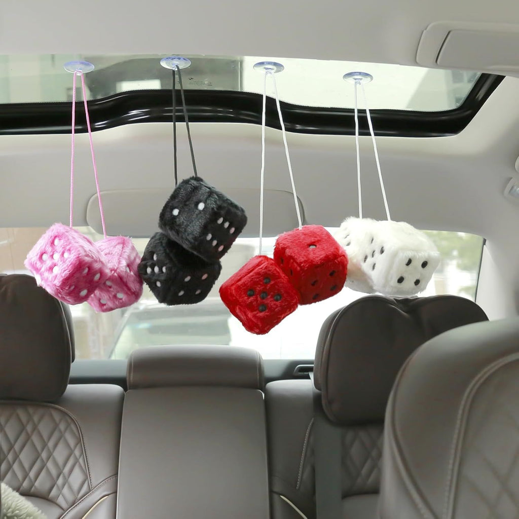 Replacement Pair of 2.75" Fuzzy Dice with Leather Dots Retro Car Rearview Mirror Hanging Accessories for Car Decoration (Black)_qcx, Made of Fabric