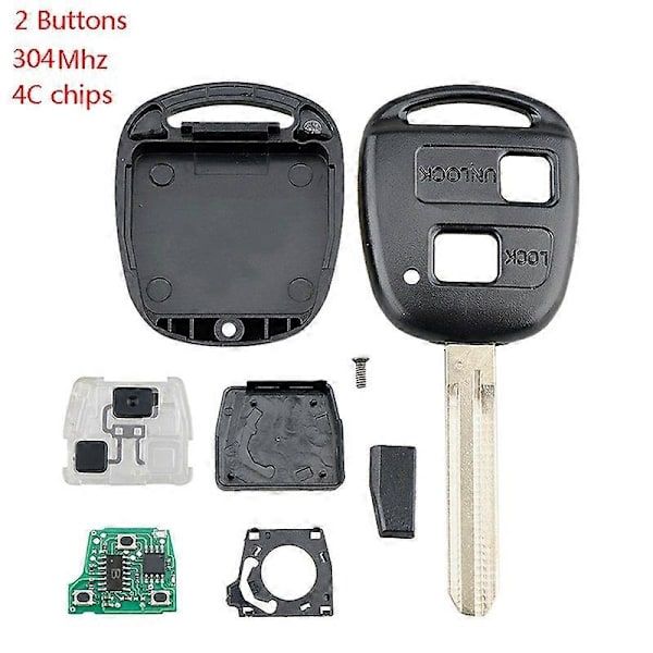 Car smart key with 2 buttons, 4C chip, Replacement for  Toyota Corolla 2001-2007 304MHZ, Made of Plastic, Black Color