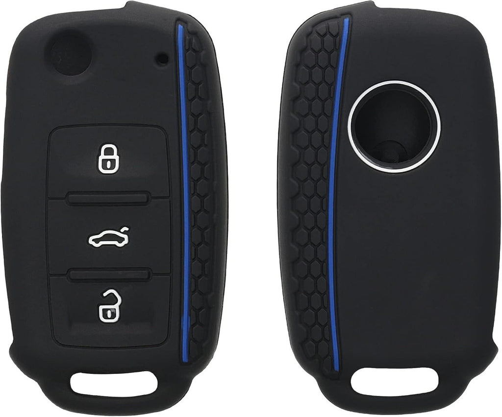 Reliable Professional Black Blue Car Key Cover Compatible with VW Skoda Seat 3-Button C, Great Value, Easy to Use