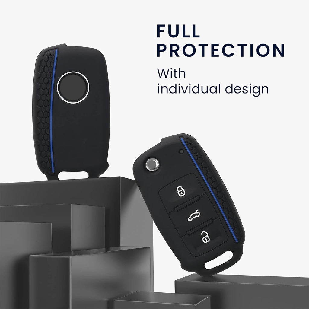 Reliable Professional Black Blue Car Key Cover Compatible with VW Skoda Seat 3-Button C, Great Value, Easy to Use
