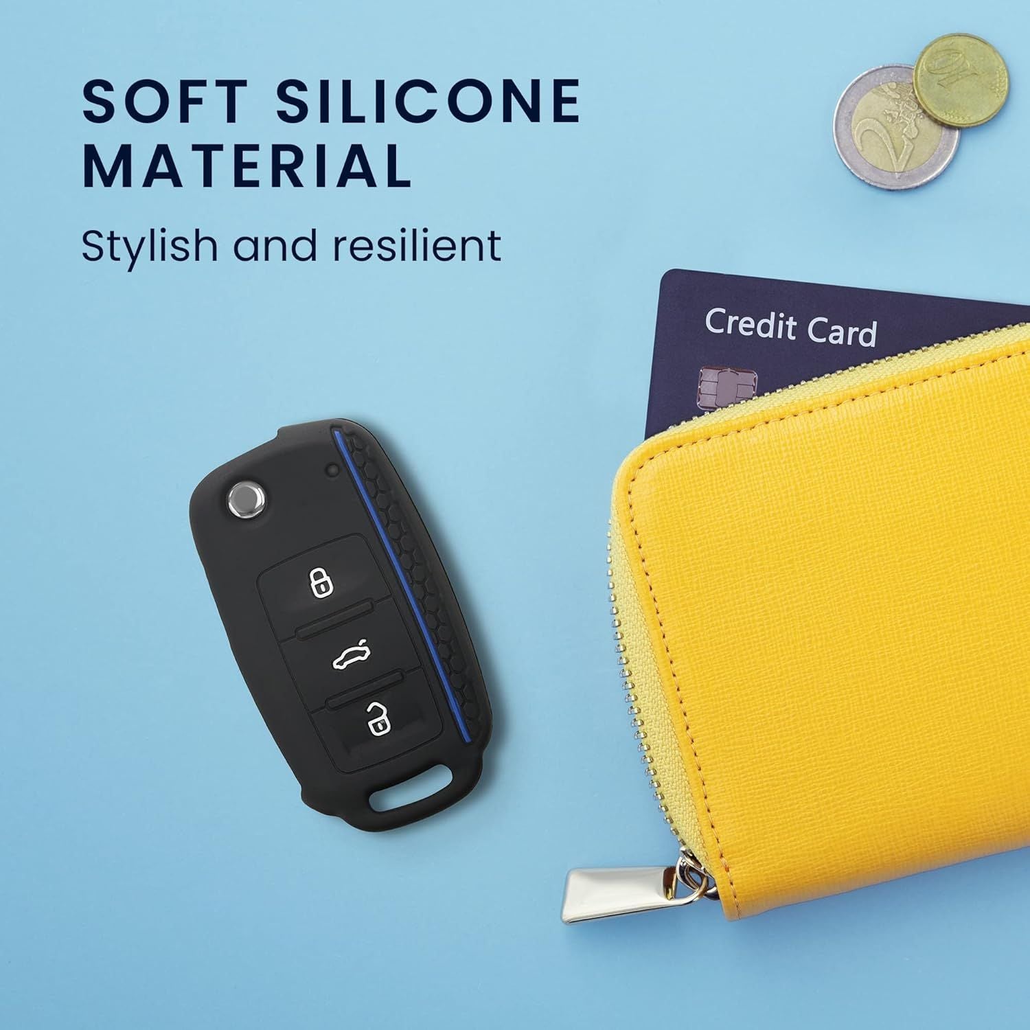 Reliable Professional Black Blue Car Key Cover Compatible with VW Skoda Seat 3-Button C, Great Value, Easy to Use