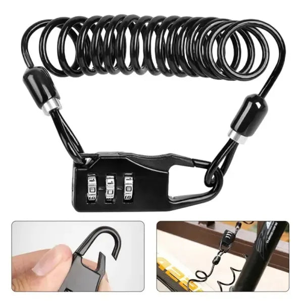Reliable Professional Helmet Lock Portable Steel Cable Lock 3-Digit Password Combination, Black Color, Great Value