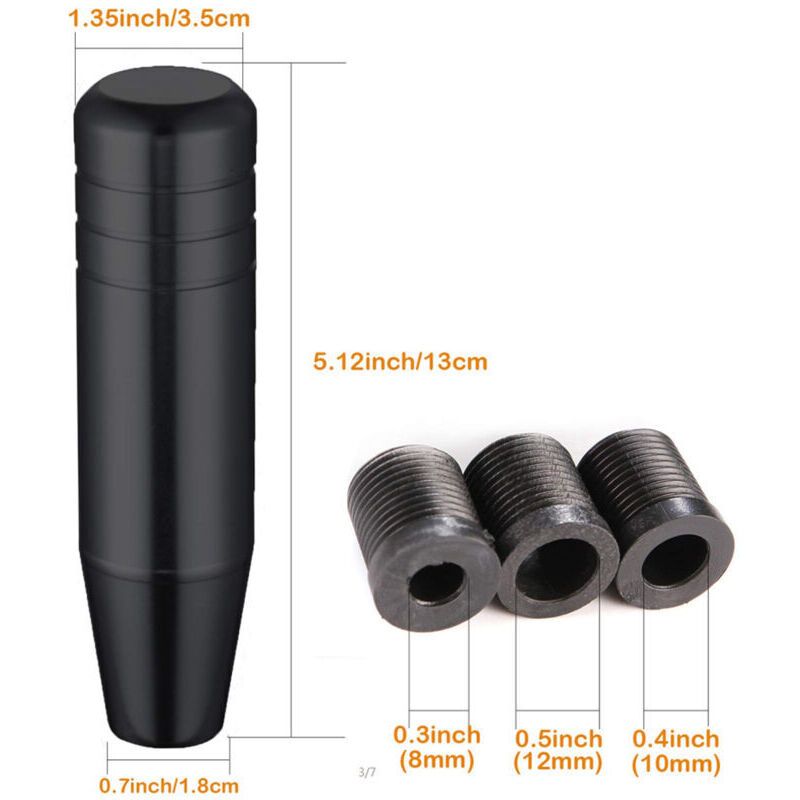 Aluminum Car Gear Shift Knob, Universal Long Handle Manual Gear Shifter Lever with 3 Thread Adapters M8 M10 M12, by DEBUNS, Black Color