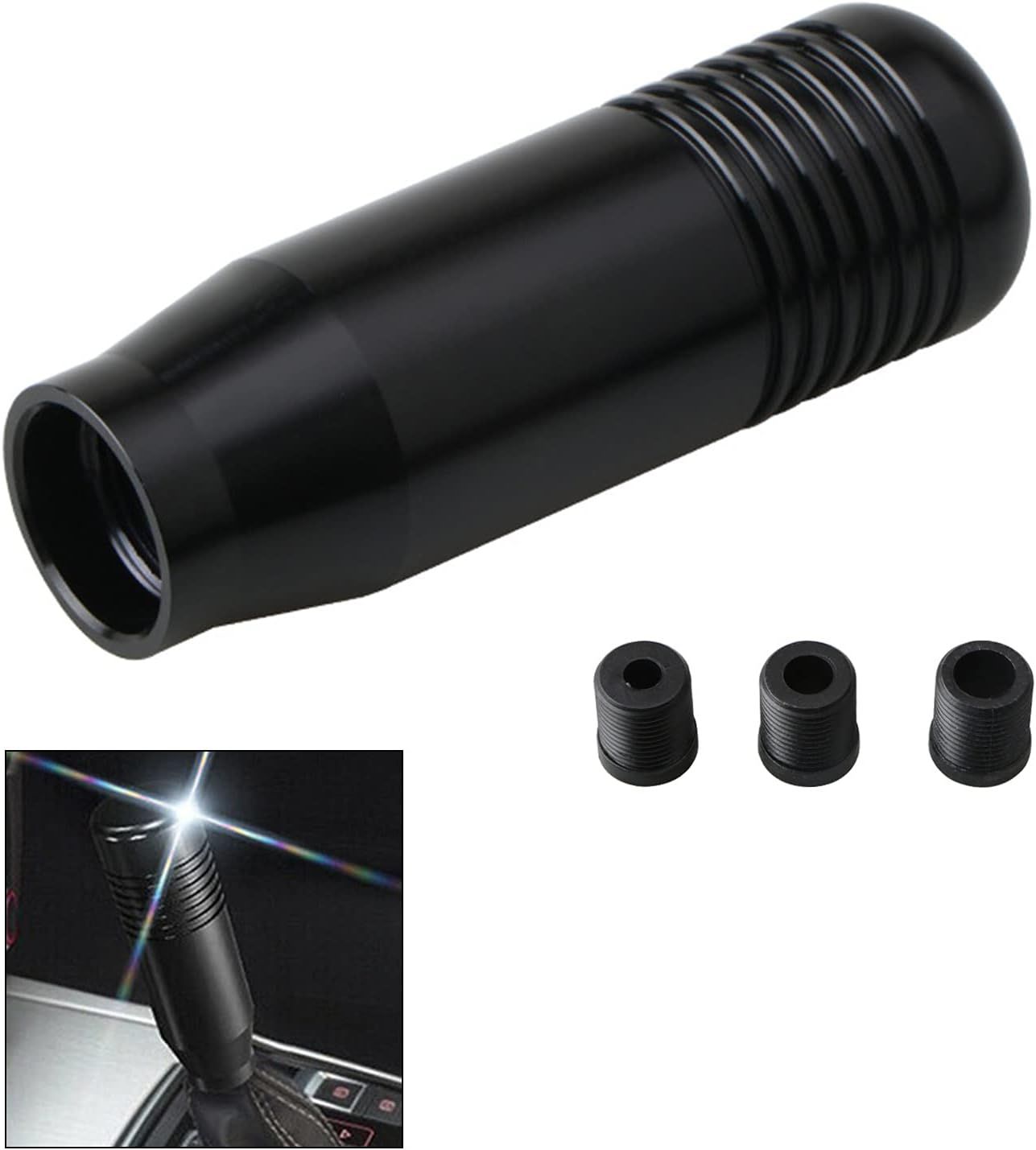 8.5CM Manual Car Gear Shift Knob - Universal 5.6-Speed Aluminum Gear Shift Knob Adapter - Gear Shift Knob (Black) Black—yux