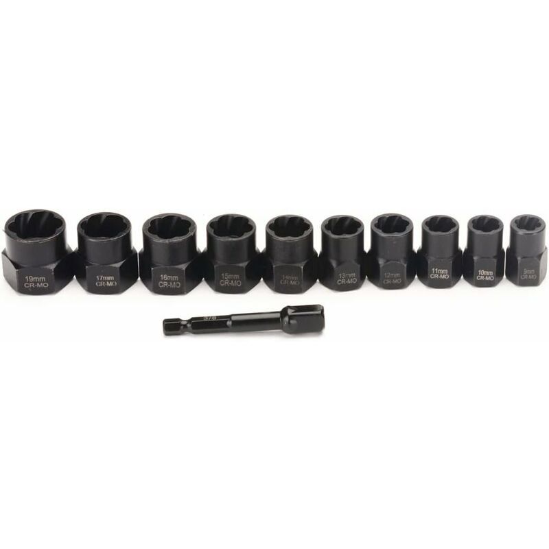 Durable High Quality 11 Piece 9.5mm Impact Bolt Extractor Tool Set with Tool Box, Perfect Fit, Easy to Use, Good Performance