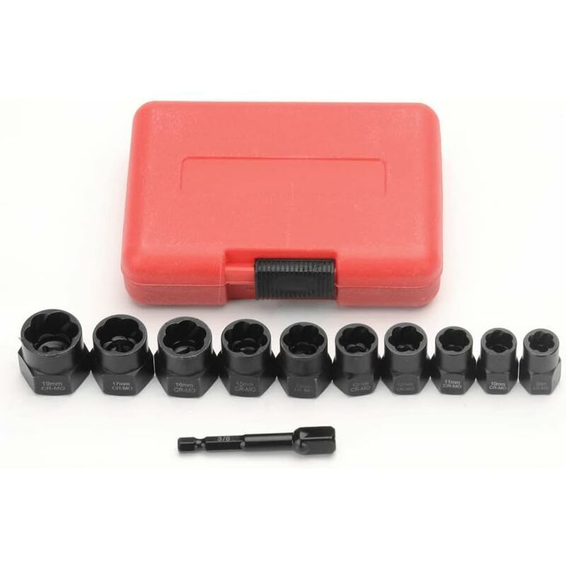 Durable High Quality 11 Piece 9.5mm Impact Bolt Extractor Tool Set with Tool Box, Perfect Fit, Easy to Use, Good Performance