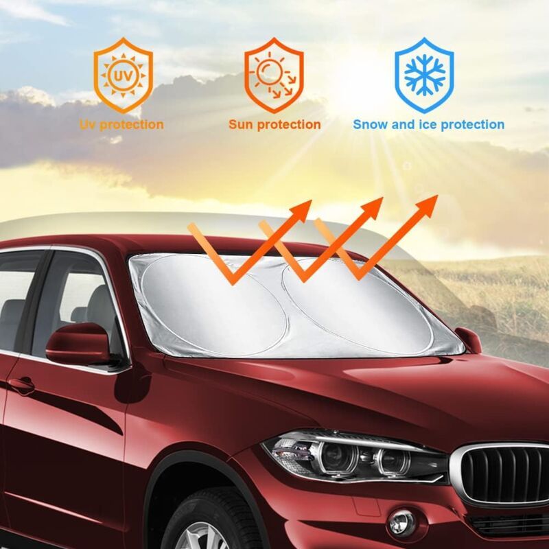 Compatible Car Windshield Sun Shade, Foldable Front Visor Sunshade Cover, Anti UV Reflective Protector, Block Rays Vehicles Parasol, 160x86cm