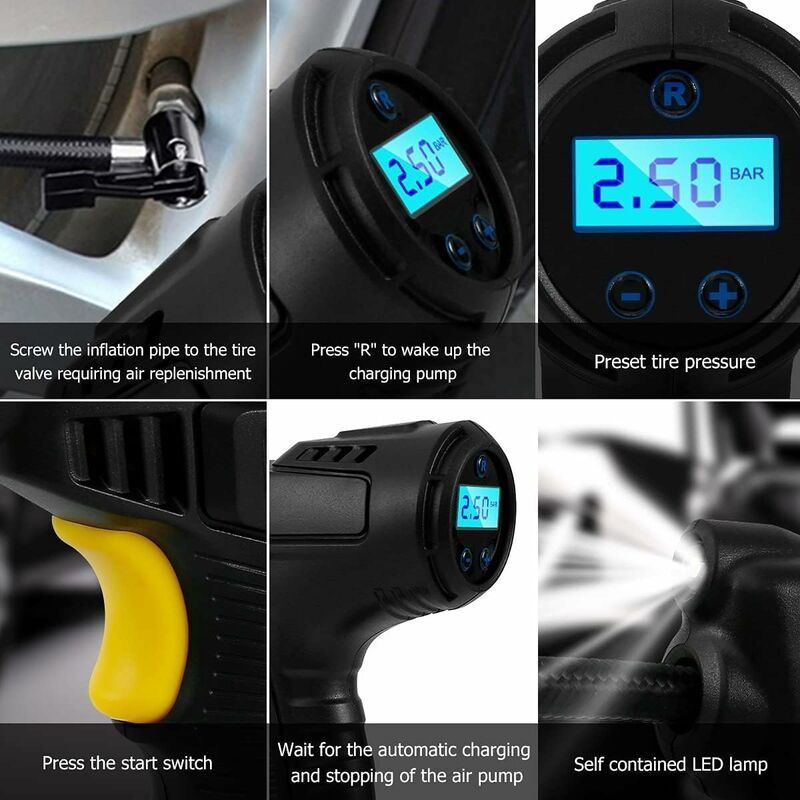 Portable 120W Cordless Tire Inflator with Digital Pressure Gauge - 2000mAh Battery, Compatible with Cars, Motorcycles, Bicycles