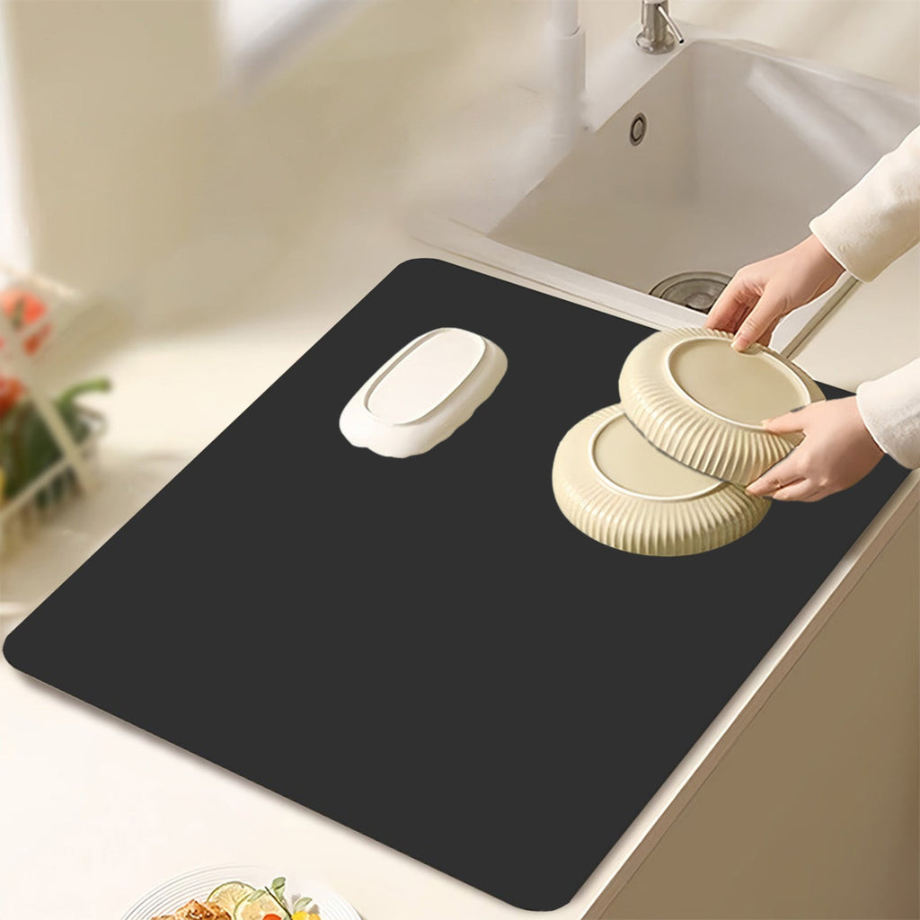 Dish Drying Mat, 12x16" High Absorbent & Soft Dish Drainer, Diatomite Drying Matt Kitchen Counter for Kitchen Countertops, Sinks, Draining Racks, Drying Mat Black