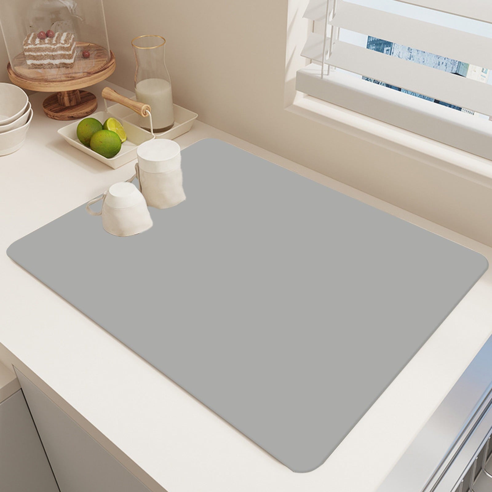 Dish Drying Mat, 12x16" High Absorbent & Soft Dish Drainer, Diatomite Drying Matt Kitchen Counter for Kitchen Countertops, Sinks, Draining Racks, Drying Mat Gray