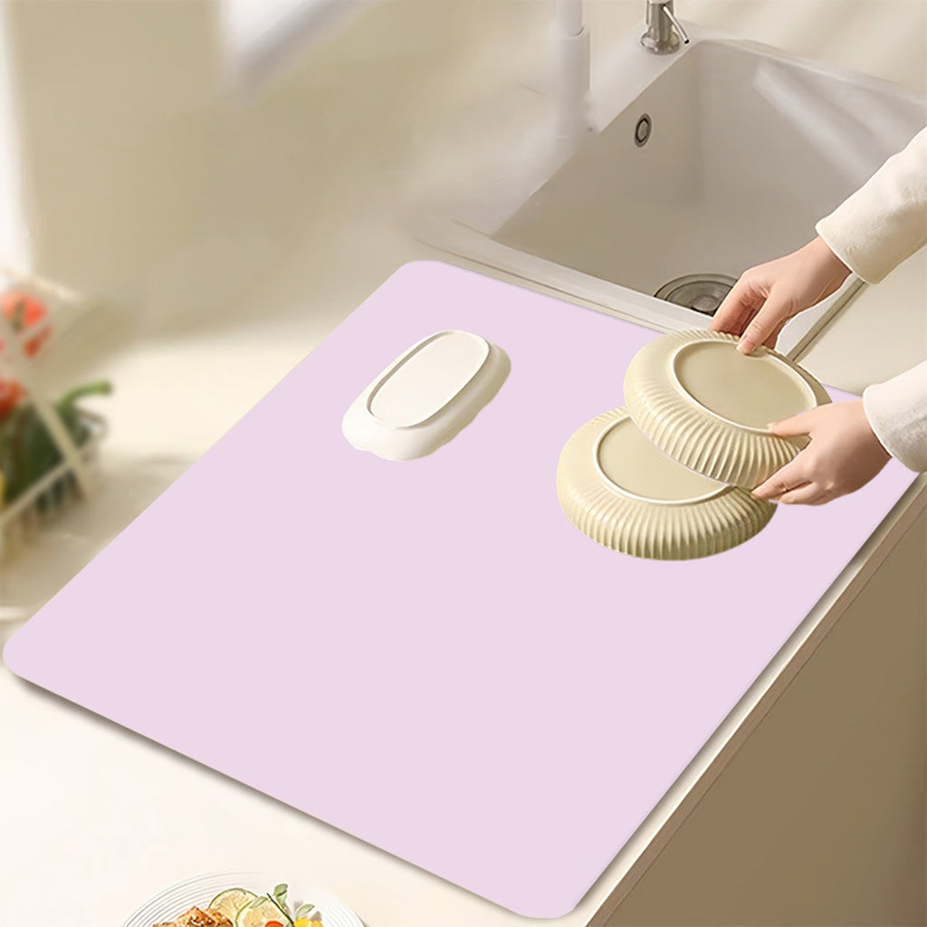 Dish Drying Mat, 12x16" High Absorbent & Soft Dish Drainer, Diatomite Drying Matt Kitchen Counter for Kitchen Countertops, Sinks, Draining Racks, Drying Mat Pink