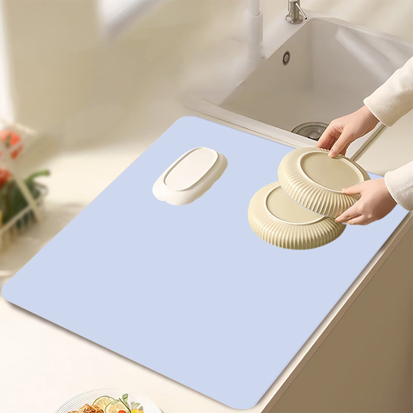 Dish Drying Mat, 12x16" High Absorbent & Soft Dish Drainer, Diatomite Drying Matt Kitchen Counter for Kitchen Countertops, Sinks, Draining Racks, Drying Mat Purple