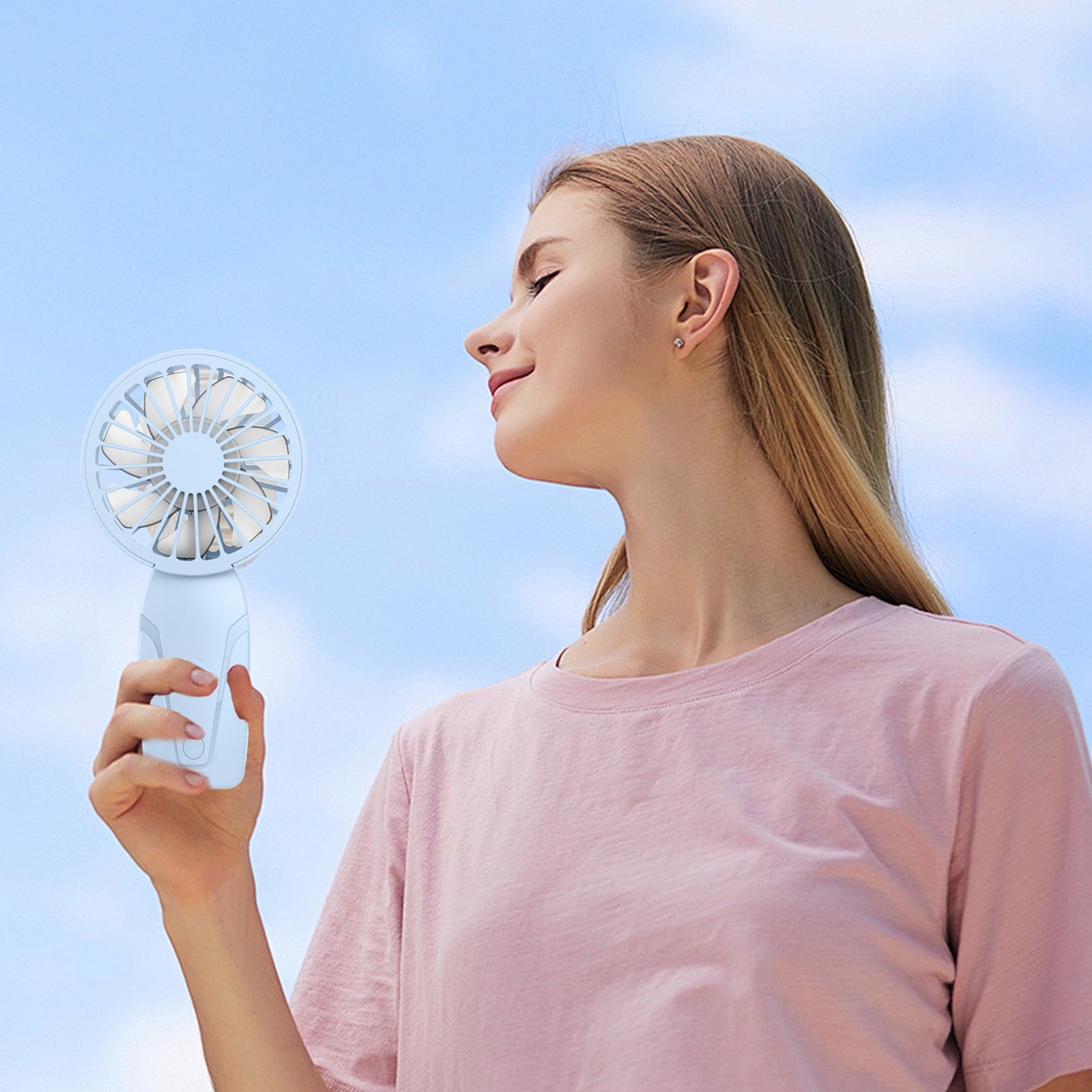 PALIFEUR Mini Handheld Fan, Cute Lightweight Portable Fan, USB Charging Mini Fan for Girl & Women Summer Gift, 3 Speed Small Hand Fan for Travel School Home Beach, 5.9x2.95 Inch Blue