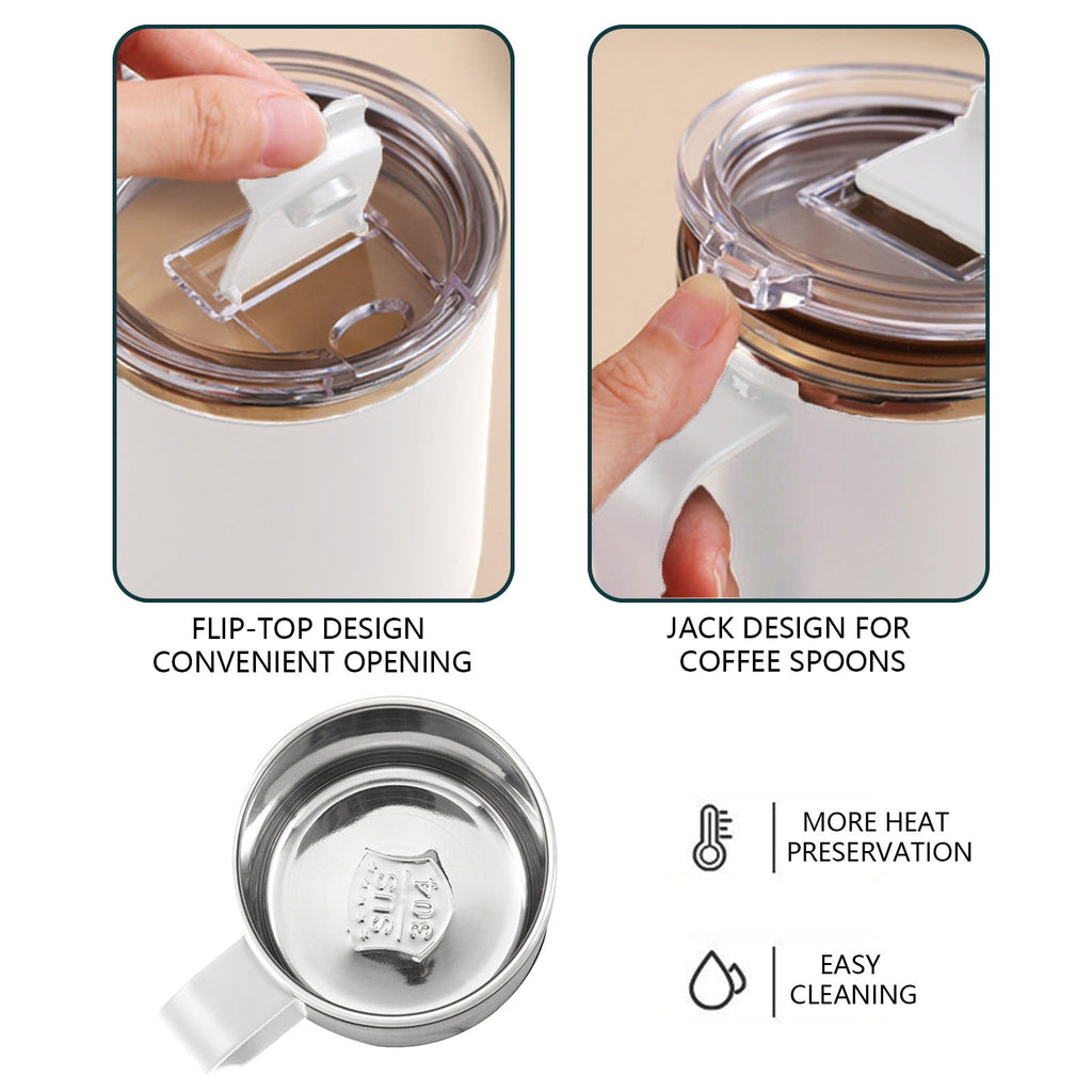 Insulated Coffee Mug with Handle & Lid - 17oz Stainless Steel Travel Tumbler, Double Wall Vacuum (Black) by PALIFEUR 11_【Office Essential】 Desktop Smart Temperature Control Coffee Mug