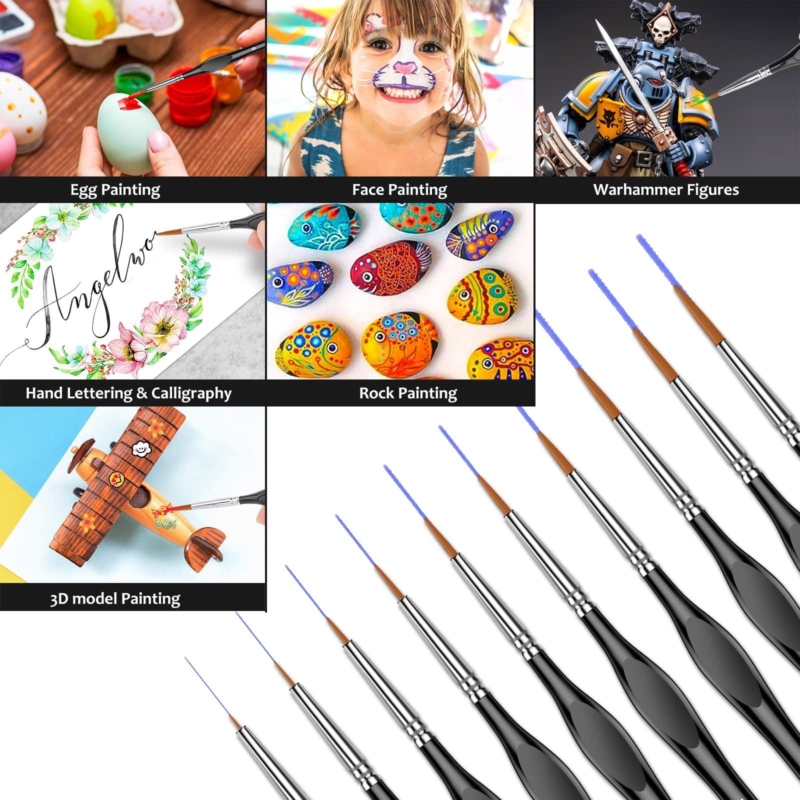 JWDX Brushes Clearance, Paint Brushes, Painting Pen, Art Tools, Brush Set, Round Tip Brushes Nylon Brushes Artist Wood Brushes for Oil Watercolor Face Nail Arts Miniature and Rock Painting Black