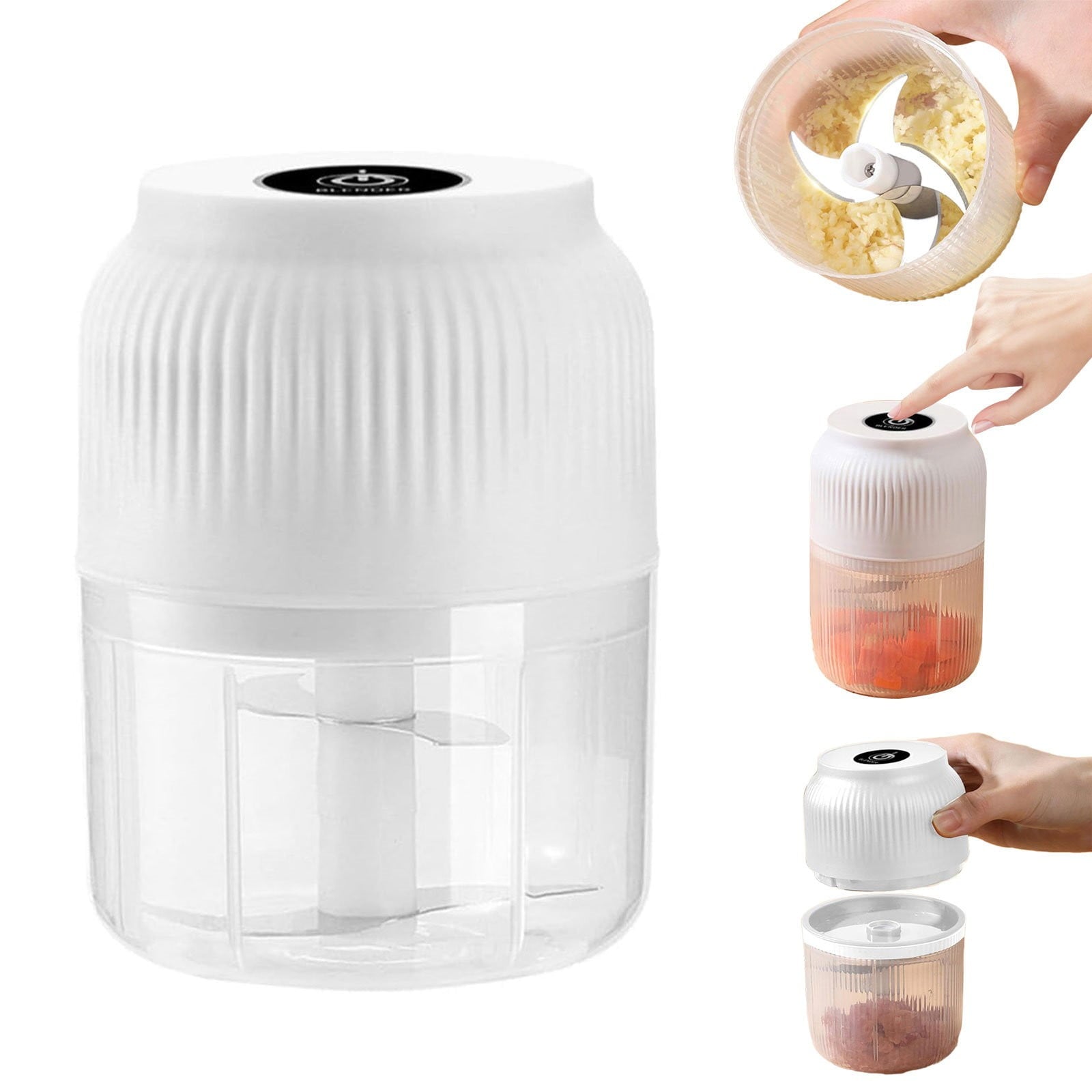 JWDX Food Blender Clearance, Electric Garlic Chopper Meat Grinder Portable Mini Food Processor Vegetable Masher with Type C Charging Garlic Masher Mincer for Onions Meat 300Ml (White) White