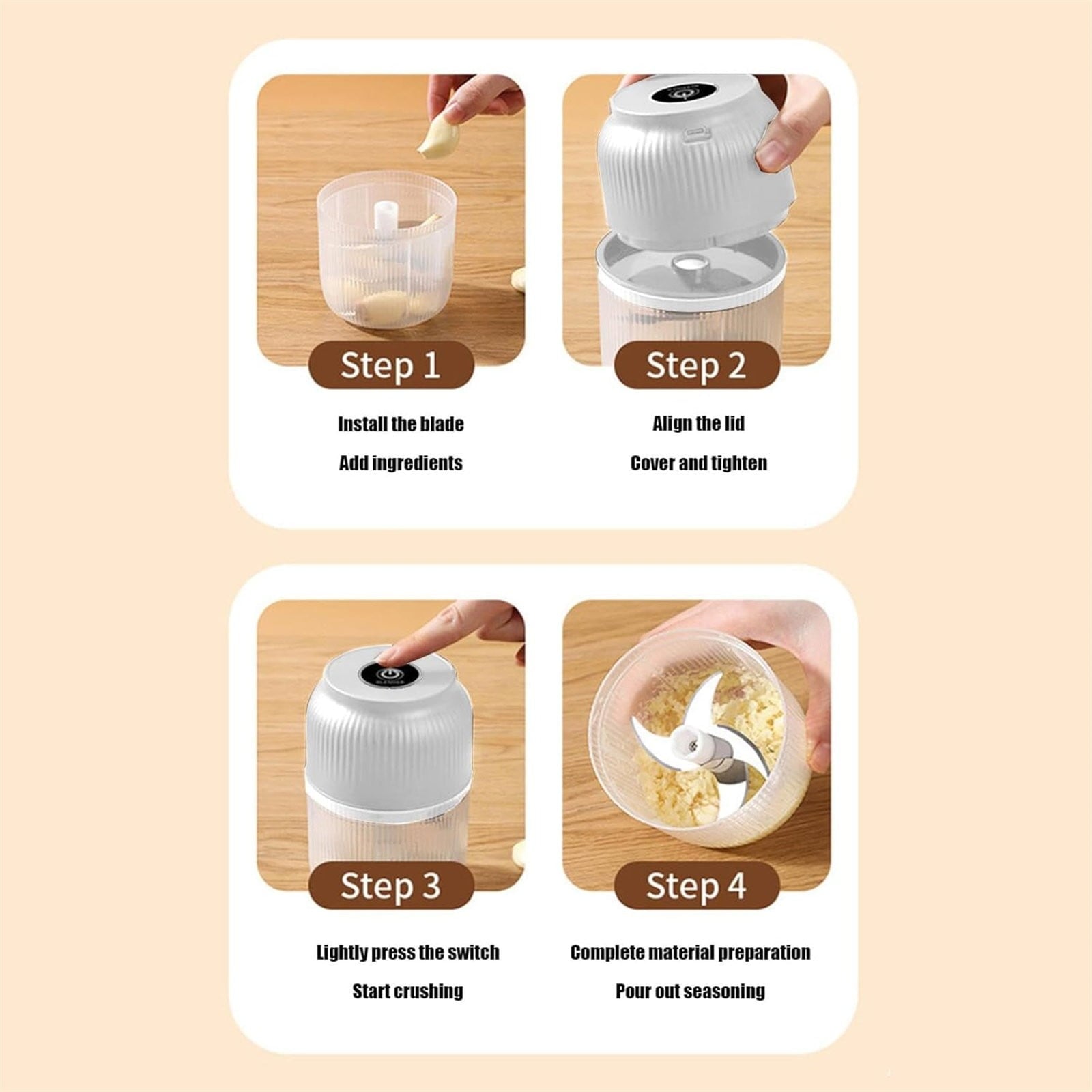 JWDX Food Blender Clearance, Electric Garlic Chopper Meat Grinder Portable Mini Food Processor Vegetable Masher with Type C Charging Garlic Masher Mincer for Onions Meat 300Ml (White) White