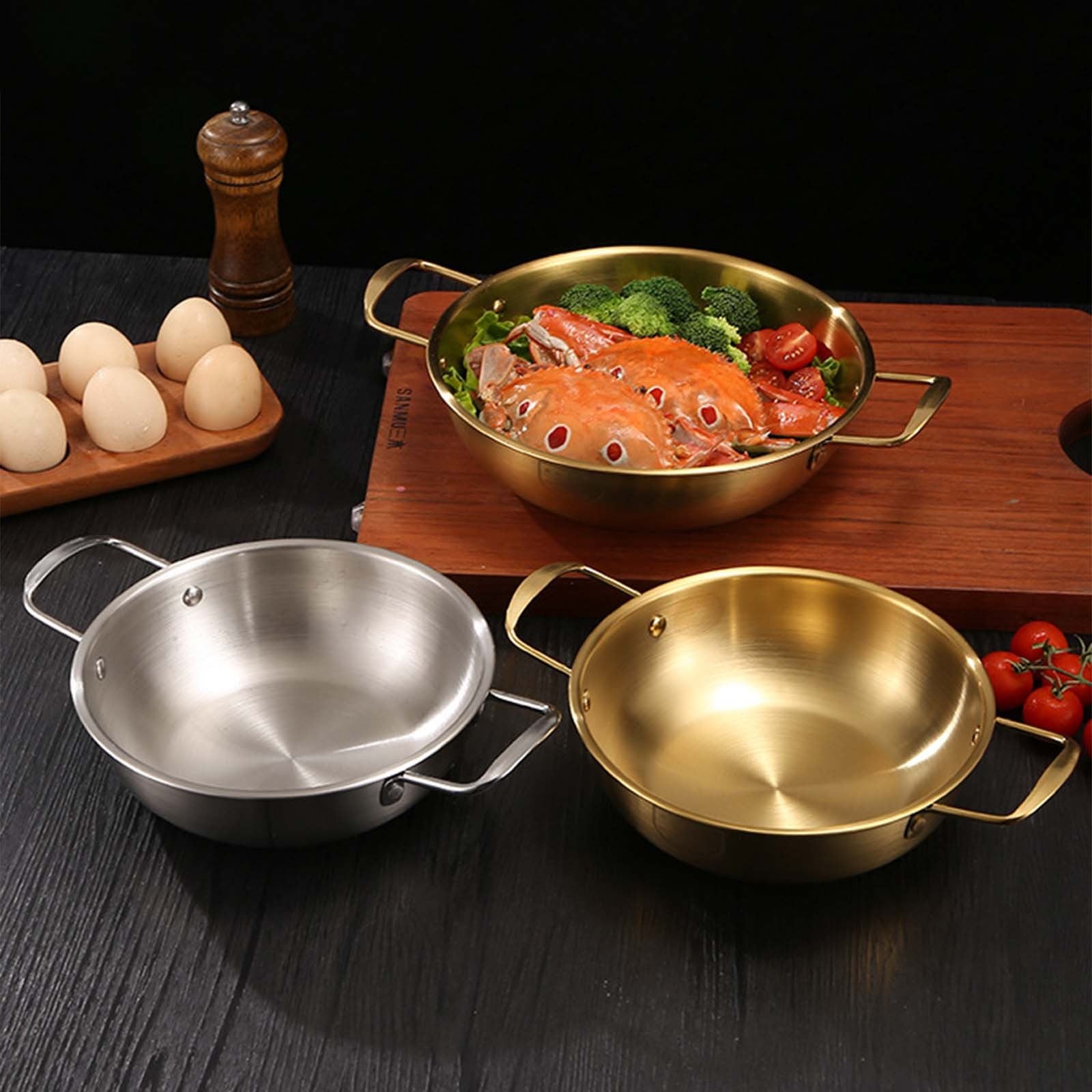 JWDX Stainless Steel Instant Noodle Pot Clearance, 7.1" Korean Ramen Noodle Pot with Handles Stainless Everyday Pan Golden Korean Cooking Pot for Soup Noodle Pasta Home and Outdoor Dishwasher SLD