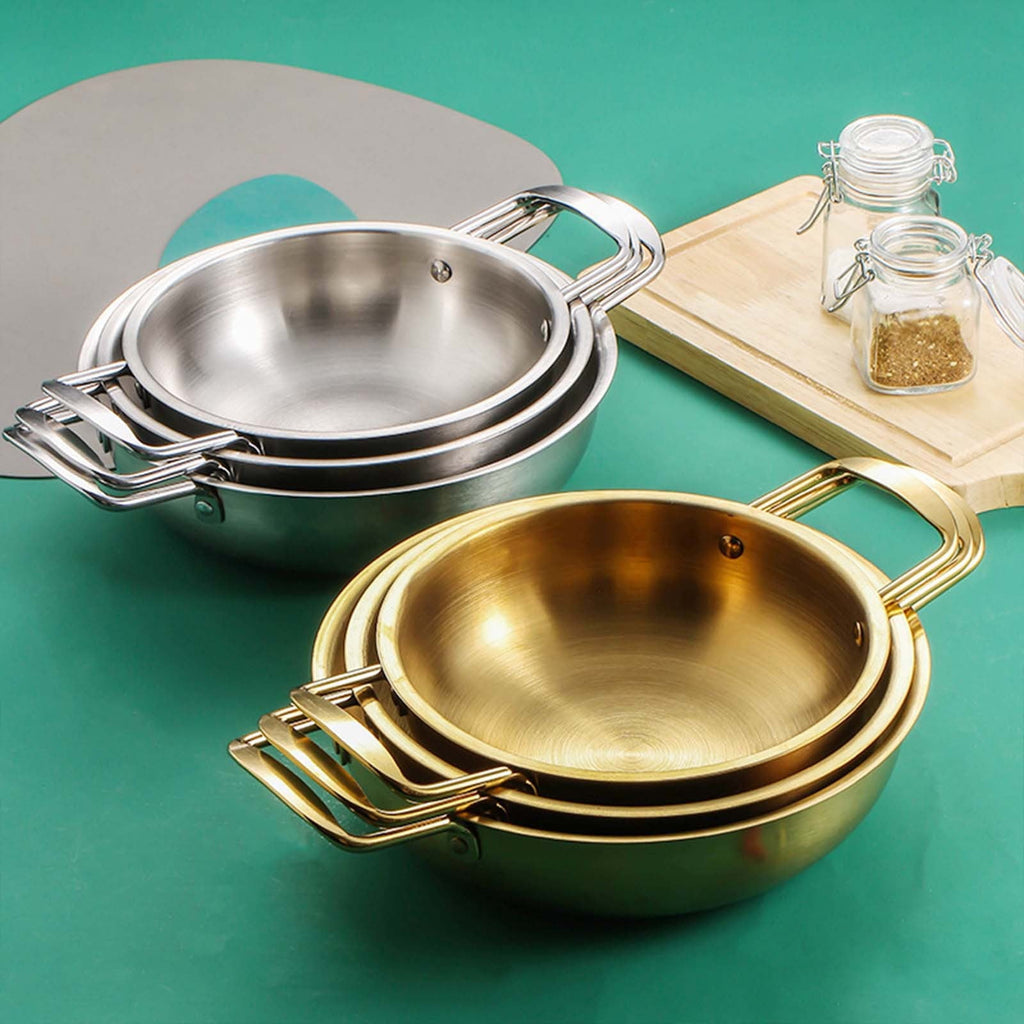 JWDX Stainless Steel Instant Noodle Pot Clearance, 7.1" Korean Ramen Noodle Pot with Handles Stainless Everyday Pan Golden Korean Cooking Pot for Soup Noodle Pasta Home and Outdoor Dishwasher SLD